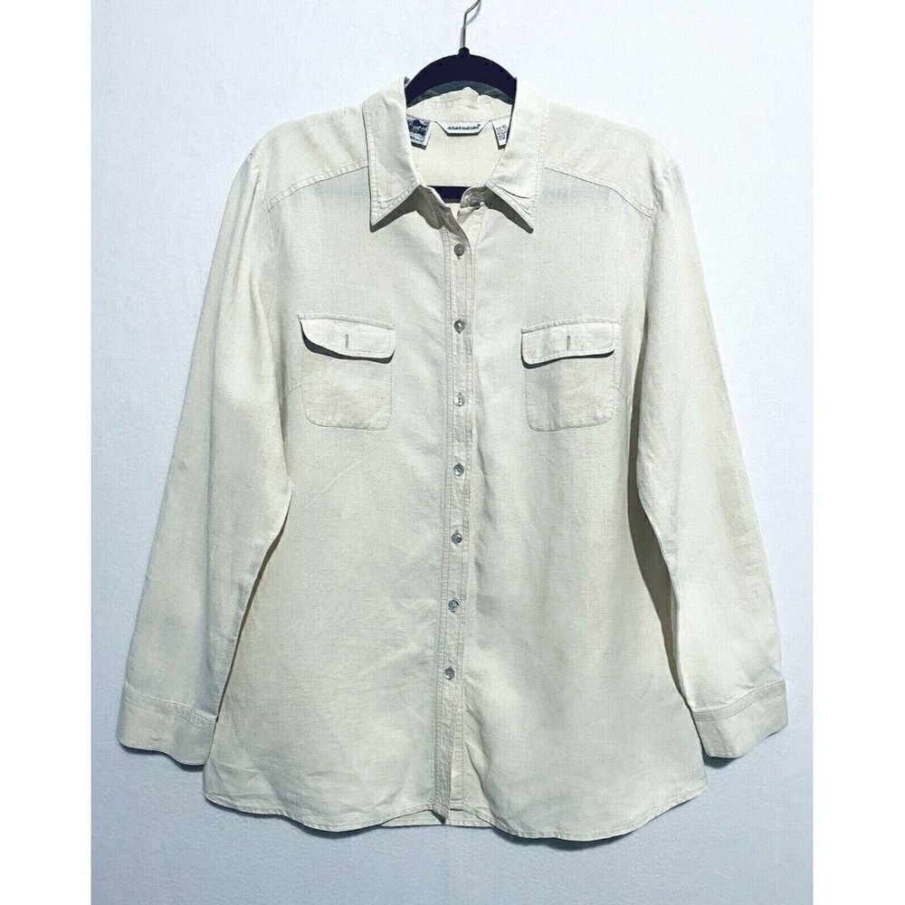 Richard Malcolm Button Up Top Womens Size XL Ivory Irish Linen Lagenlook
